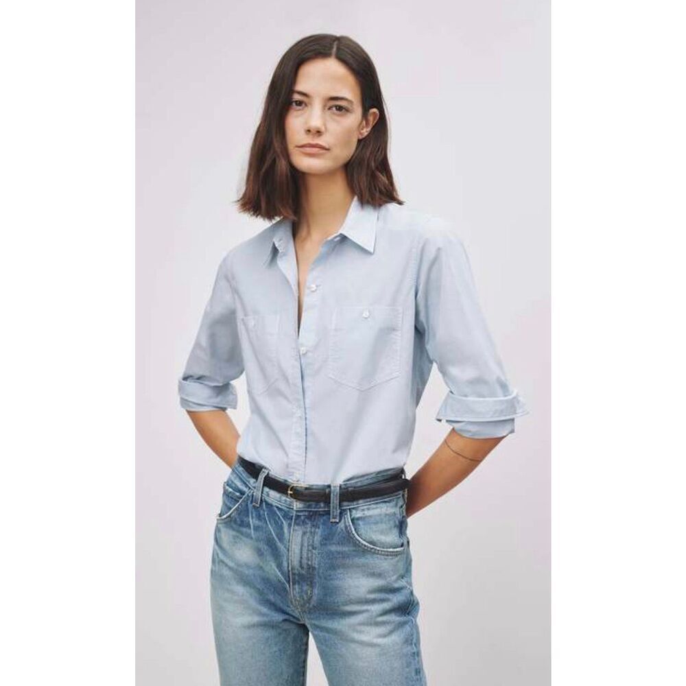NILI LOTAN Perine 100% Cotton Shirt in Light Blue NWT Size X-Small